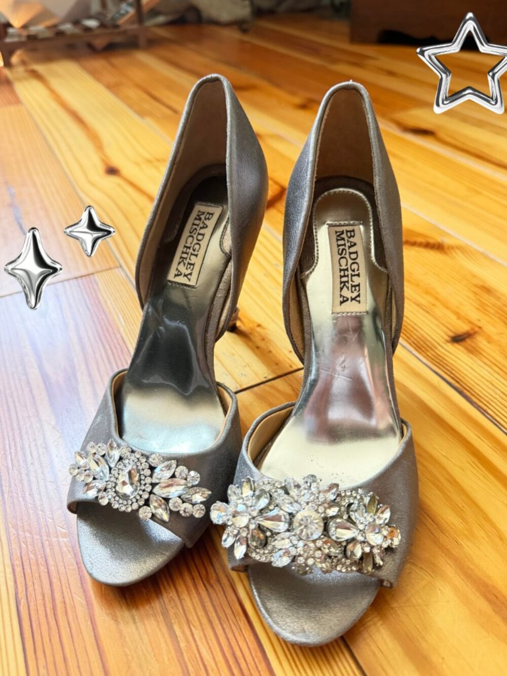 Badgley Mischka Embellished Satin Heels